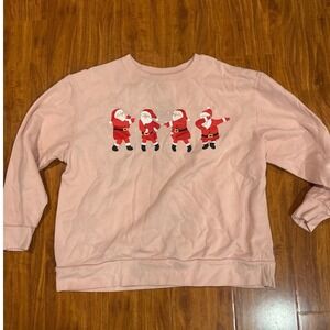Holiday Shirt Top Dec 25th Women's Crewneck Chistmas Dancing Santa  Pink Red XL